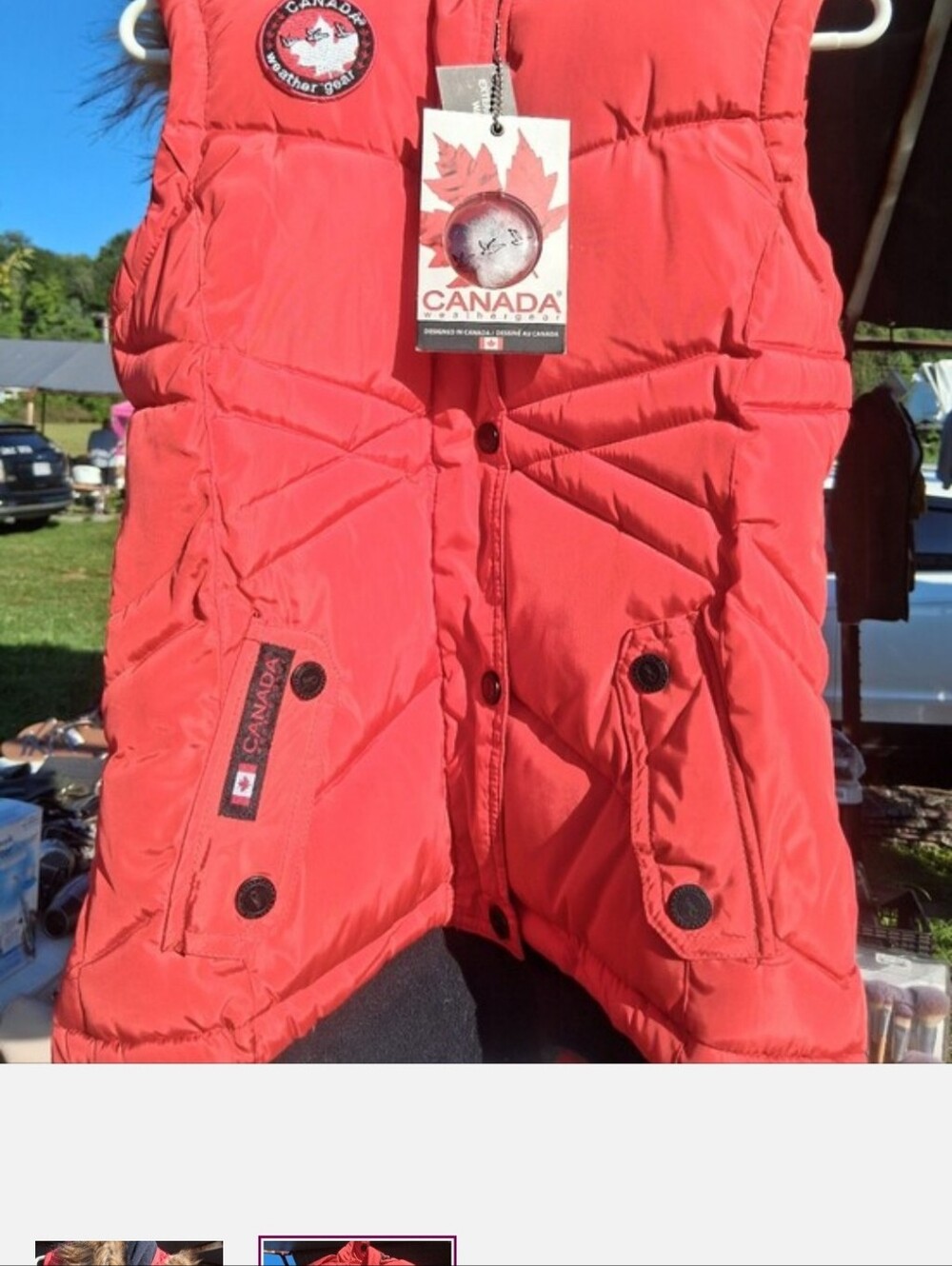 Womans Red Puffer Jacket with Faux Fur Hood
